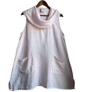Match Point USA L Pink Linen Sleeveless Tunic Dress Cowl Neck Lagenlook*Read